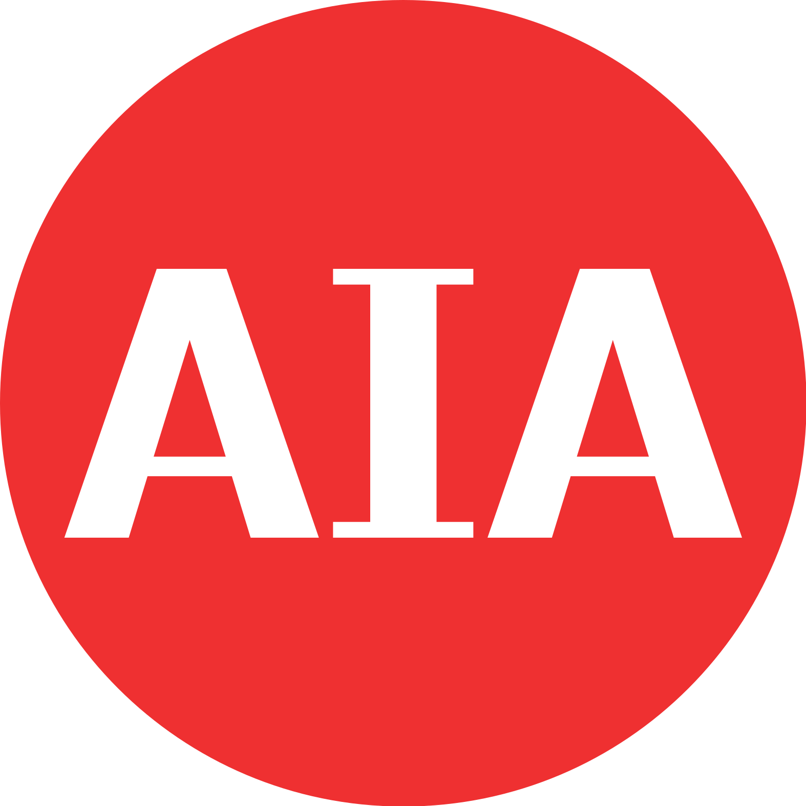 AIA logo featuring bold white letters on a vibrant red circular background.