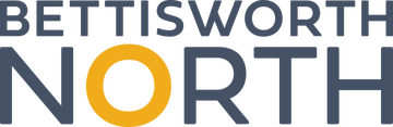 Modern BETTISWORTH NORTH logo featuring clean typography and a vibrant yellow circular accent.