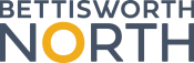 Modern BETTISWORTH NORTH logo featuring clean typography and a vibrant yellow circular accent.