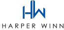 Modern Harper Winn logo featuring dynamic blue initials HW for brand identity.