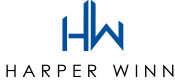 Modern Harper Winn logo featuring dynamic blue initials HW for brand identity.