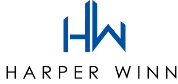 Modern Harper Winn logo featuring dynamic blue initials HW for brand identity.