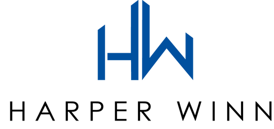 Modern Harper Winn logo featuring dynamic blue initials HW for brand identity.